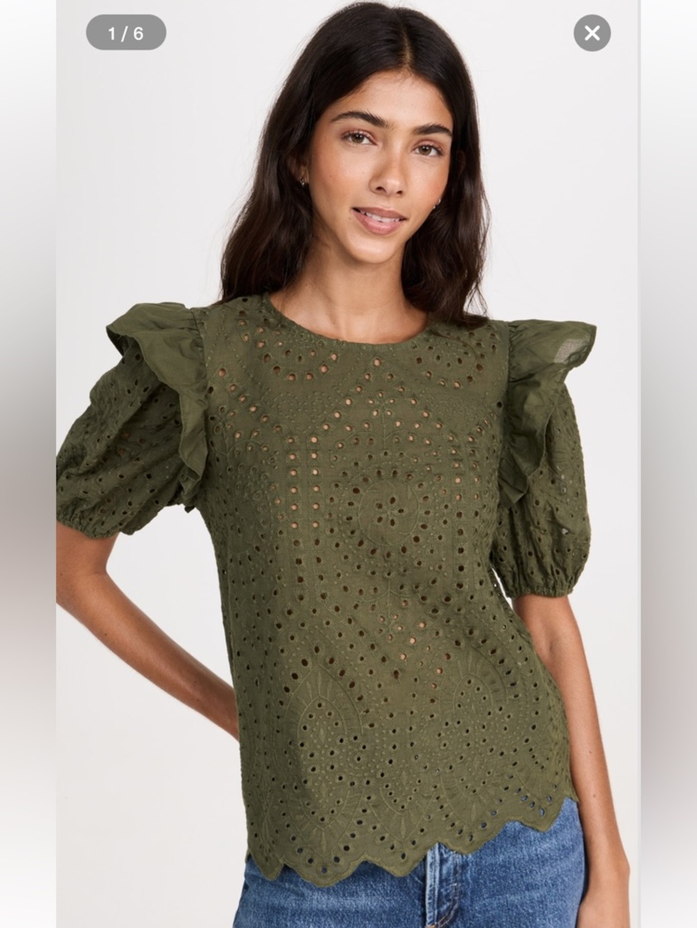 English Factory Ruffle Sleeve Eyelet Top